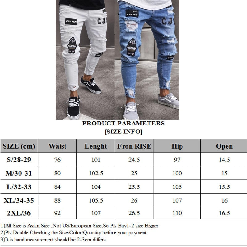 3 Styles Men Stretchy Ripped Skinny Biker Embroidery Print Jeans Destroyed Hole Taped Slim Fit Denim Scratched High Quality Jean 3 Styles Men Stretchy Ripped Skinny Biker Embroidery Print Jeans Destroyed Hole Taped Slim Fit Denim Scratched High Quality Jean