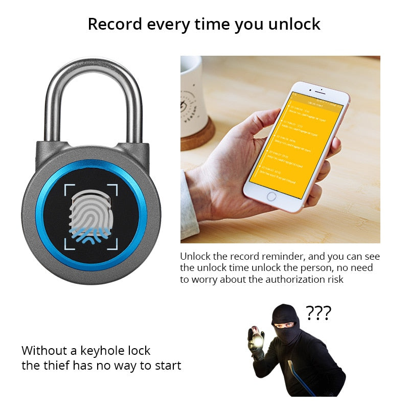 Golden Security Portable Smart Waterproof Keyless Lock APP Control Android IOS Phone Bluetooth Fingerprint Unlock Door PadLock Golden Security Portable Smart Waterproof Keyless Lock APP Control Android IOS Phone Bluetooth Fingerprint Unlock Door PadLock