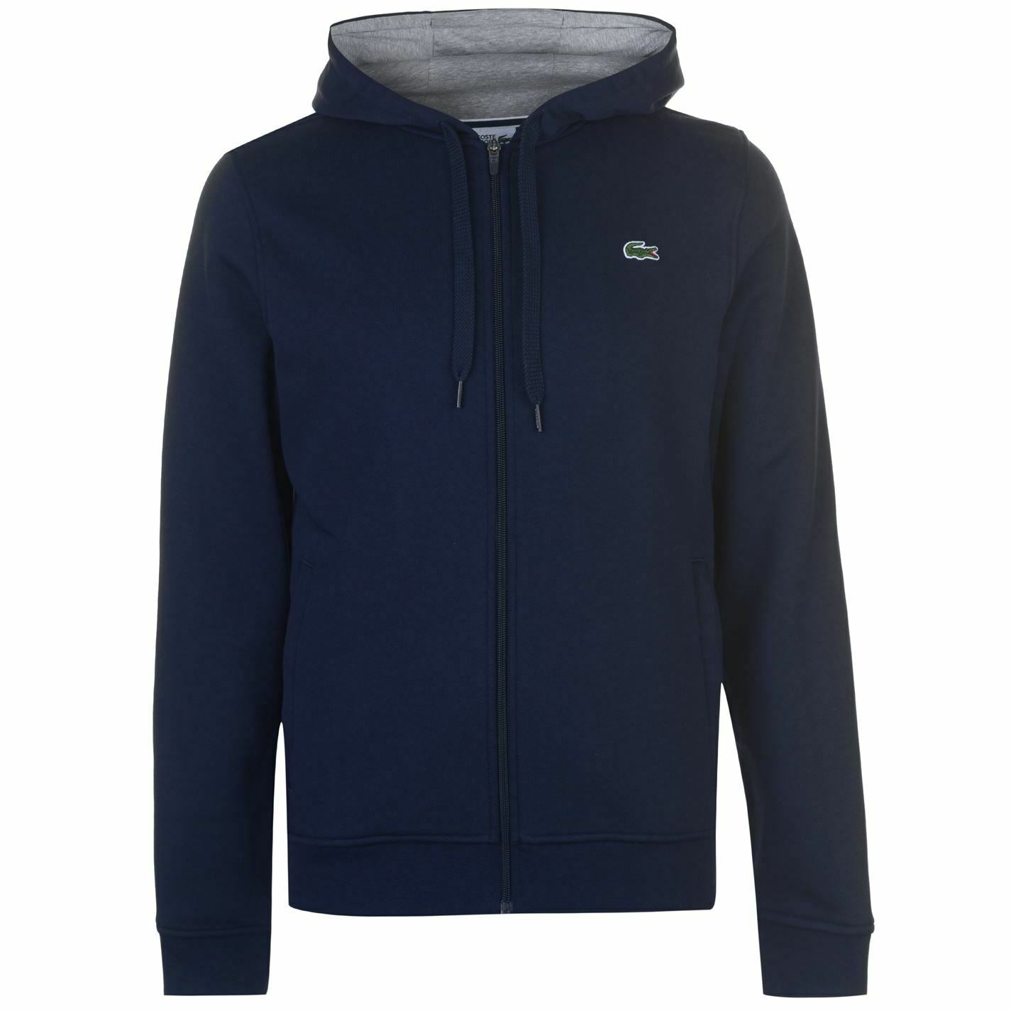 Lacoste Sport Men's Plain Full Zip Jacket Croc Drawstring Hood Grey Black Navy Lacoste Sport Men's Plain Full Zip Jacket Croc Drawstring Hood Grey Black Navy