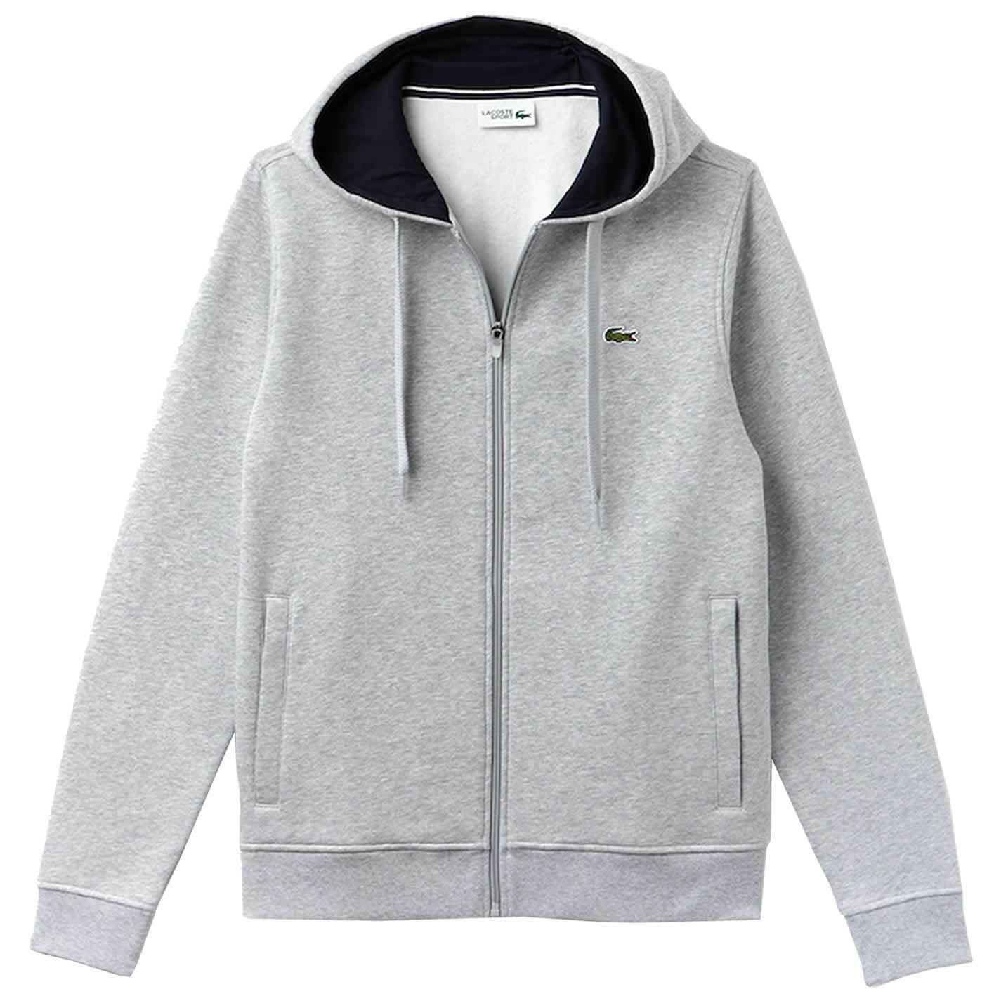 Lacoste Sport Men's Plain Full Zip Jacket Croc Drawstring Hood Grey Black Navy Lacoste Sport Men's Plain Full Zip Jacket Croc Drawstring Hood Grey Black Navy