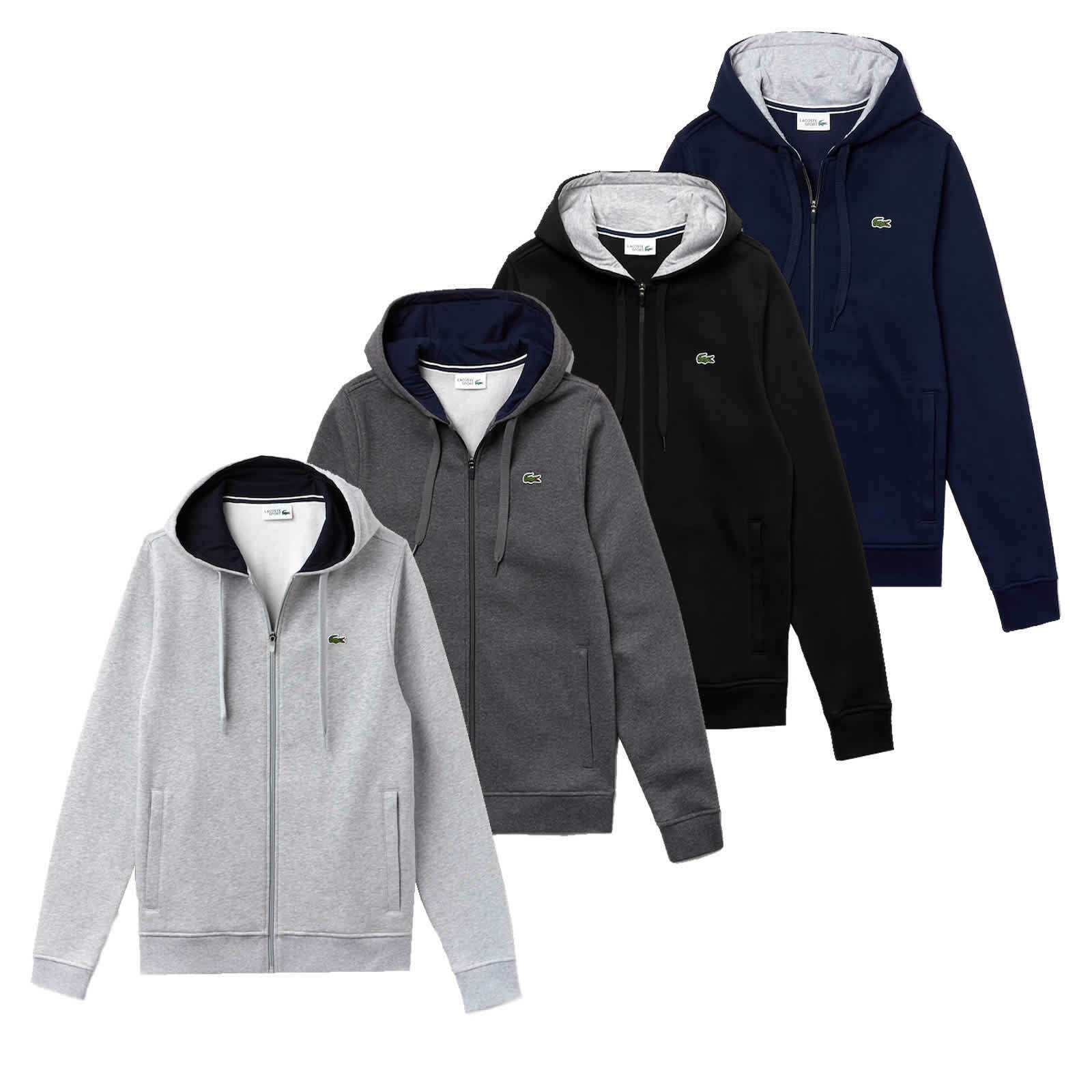 Lacoste Sport Men's Plain Full Zip Jacket Croc Drawstring Hood Grey Black Navy Lacoste Sport Men's Plain Full Zip Jacket Croc Drawstring Hood Grey Black Navy