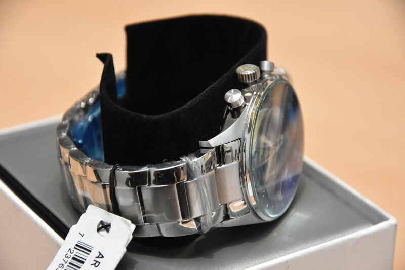 NEW Emporio Armani Stainless Blue Dial Chronograph Mens Watch AR5860 RRP £325 NEW Emporio Armani Stainless Blue Dial Chronograph Mens Watch AR5860 RRP £325