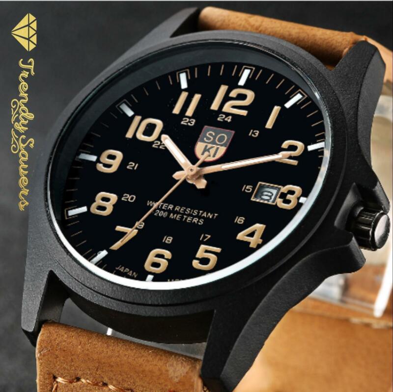 Men’s Military Leather Date Quartz Analog Army Casual Dress Wrist Watches Men’s Military Leather Date Quartz Analog Army Casual Dress Wrist Watches