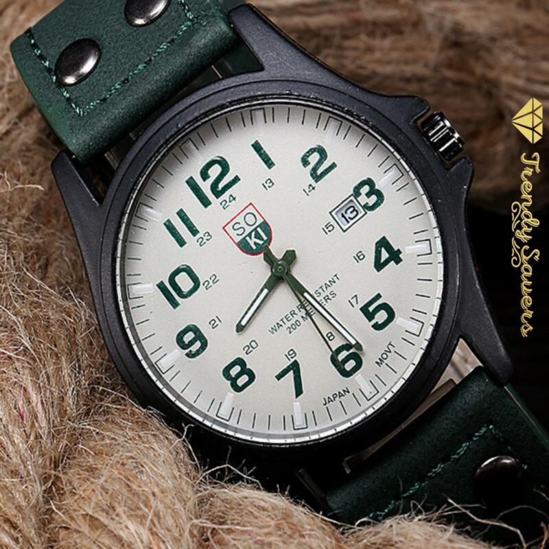 Men’s Military Leather Date Quartz Analog Army Casual Dress Wrist Watches Men’s Military Leather Date Quartz Analog Army Casual Dress Wrist Watches