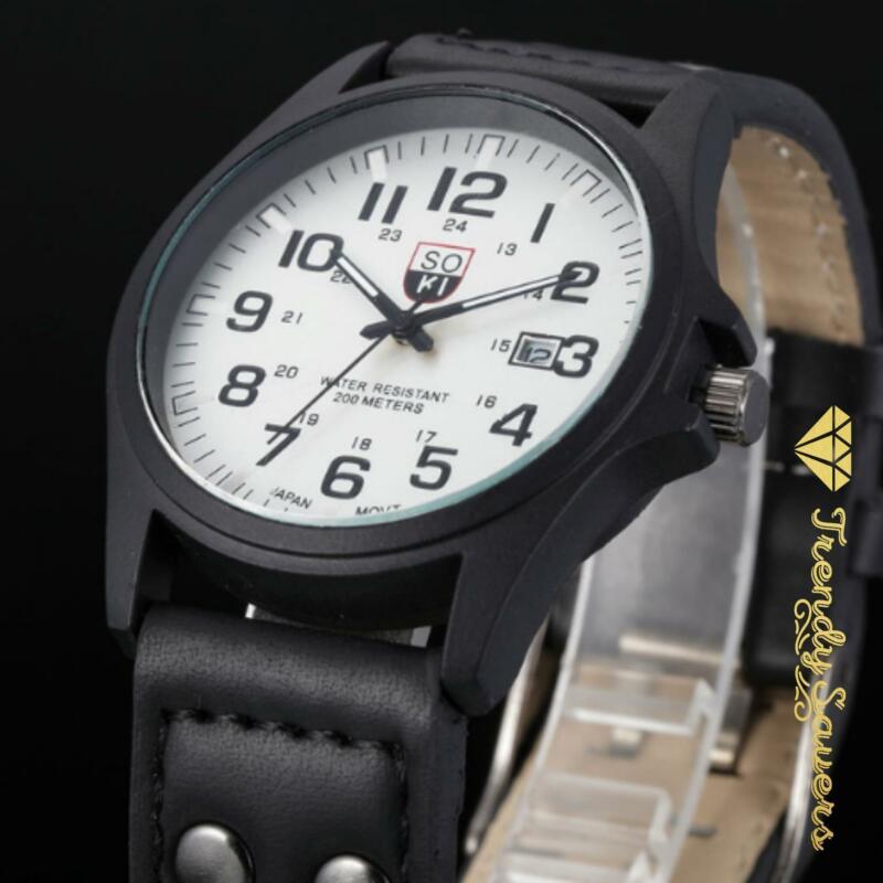 Men’s Military Leather Date Quartz Analog Army Casual Dress Wrist Watches Men’s Military Leather Date Quartz Analog Army Casual Dress Wrist Watches