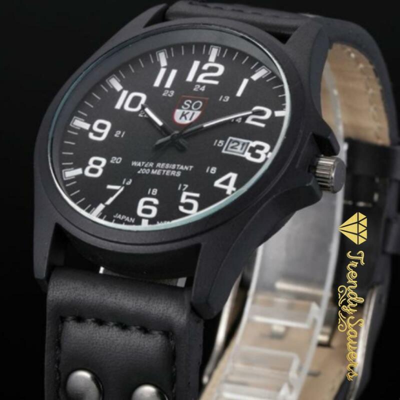 Men’s Military Leather Date Quartz Analog Army Casual Dress Wrist Watches Men’s Military Leather Date Quartz Analog Army Casual Dress Wrist Watches