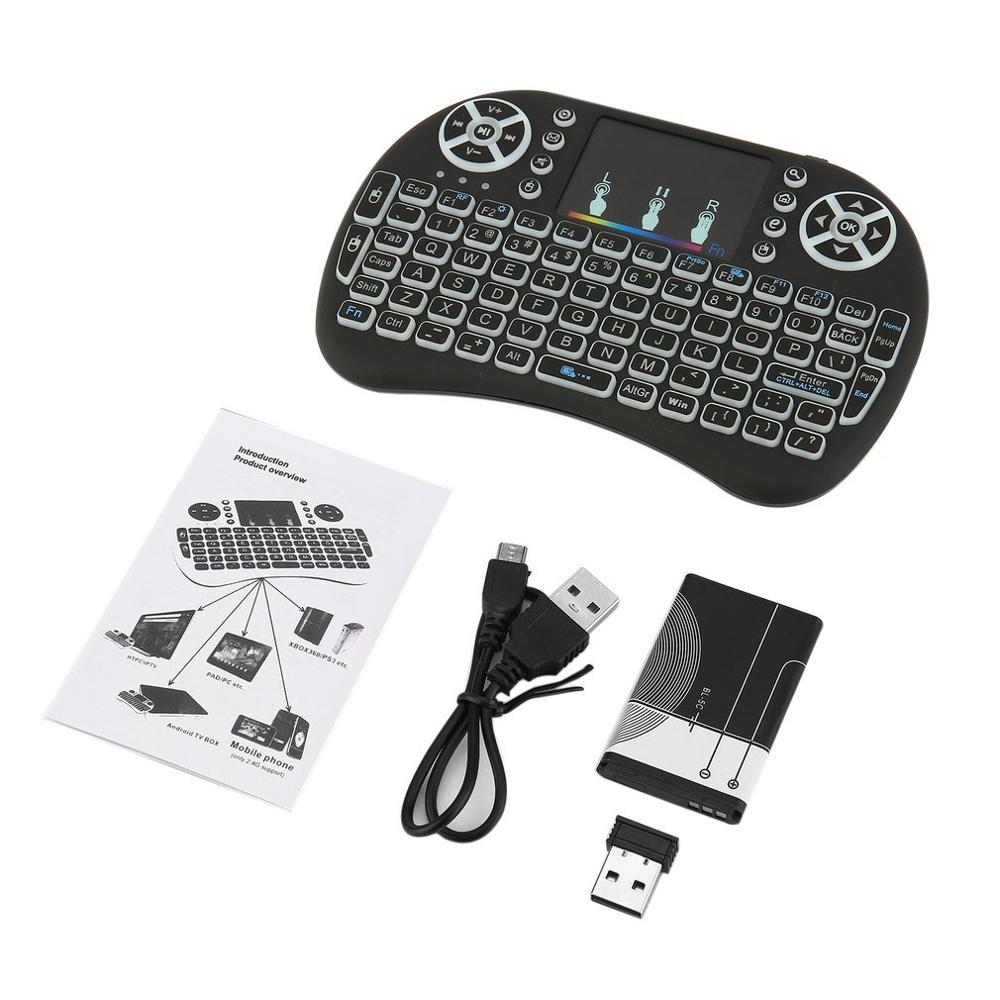 2.4GHz Mini Wireless Remote Keyboard with Touchpad Mouse for Android TV Box Colourful LED Backlight Rechargable Li-ion Battery