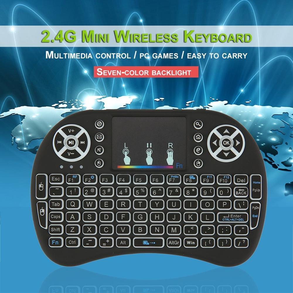 2.4GHz Mini Wireless Remote Keyboard with Touchpad Mouse for Android TV Box Colourful LED Backlight Rechargable Li-ion Battery