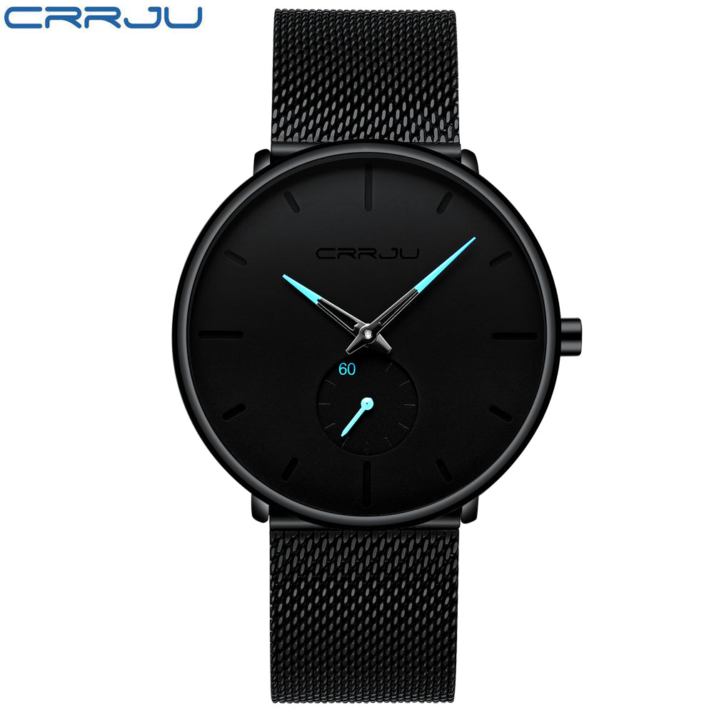 Crrju Fashion Mens Watches Top Brand Luxury Quartz Watch Men Casual Slim Mesh Steel Waterproof Sport Watch Relogio Masculino