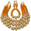 New Nigerian Traditional African Wedding Necklace Gold Artificial Coral Beads Jewelry Set for Women ACB-04