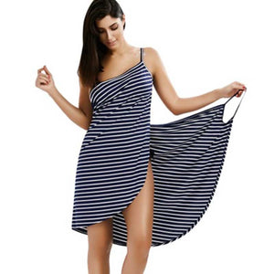 Wipalo 2019 Sexy Backless Women Summer Striped Dress V-neck Spaghetti Strap Women Knee-length Cover ups Beach Dresses vestidos