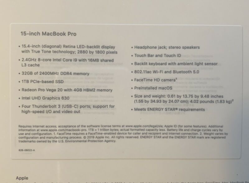New 2019 MacBook Pro 15" 2.4GHz 8 Core i9 32GB 1TB VEGA 20 CARD RRP£3834 FCPX/PS