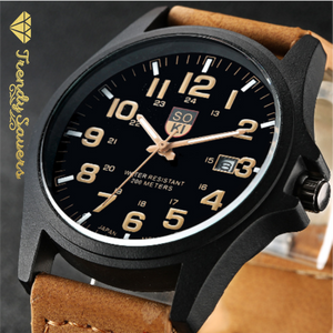 Men’s Military Leather Date Quartz Analog Army Casual Dress Wrist Watches