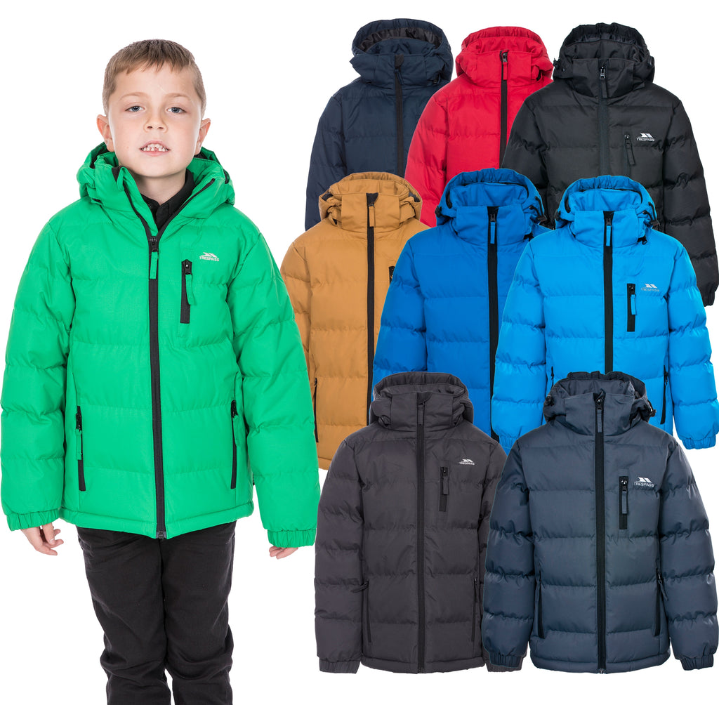 Trespass boys tuff on sale padded hooded jacket blue